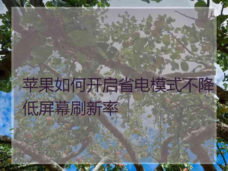 苹果如何开启省电模式不降低屏幕刷新率