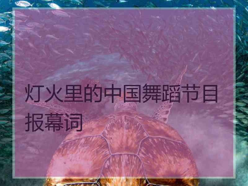 灯火里的中国舞蹈节目报幕词