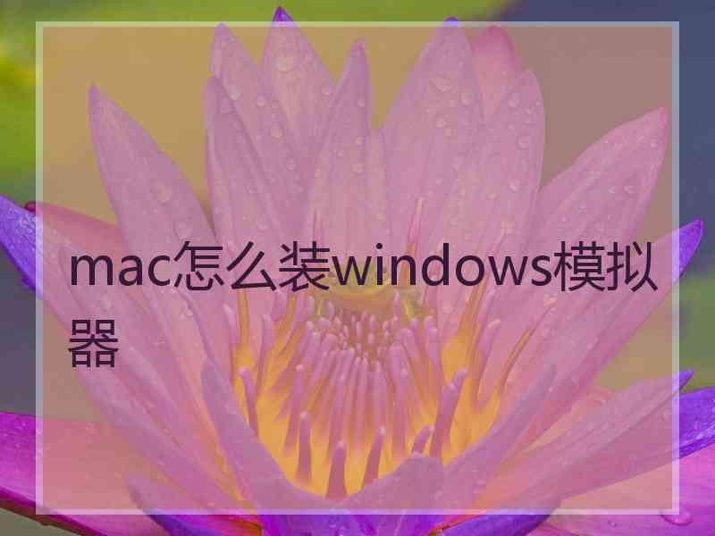 mac怎么装windows模拟器